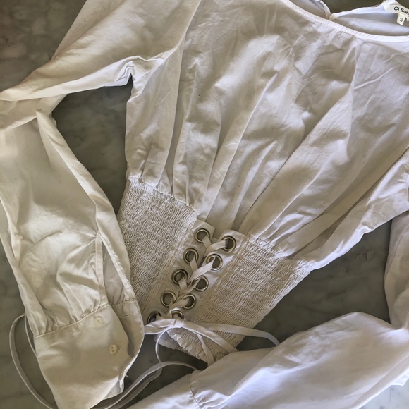 WHITE LONG SLEEVE CORSET TOP - Picture 4 of 4